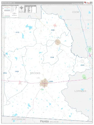 Brooks County, GA Classic style ZIP Code wall map