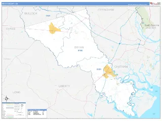 Bryan County, GA Business Reference style ZIP Code wall map