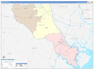 Bryan County, GA ColorCast style ZIP Code wall map