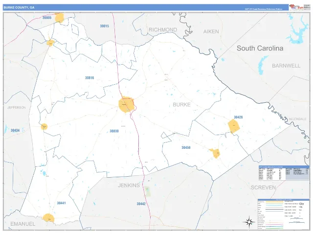 Burke County, GA ZIP Code Wall Map, Business Reference style