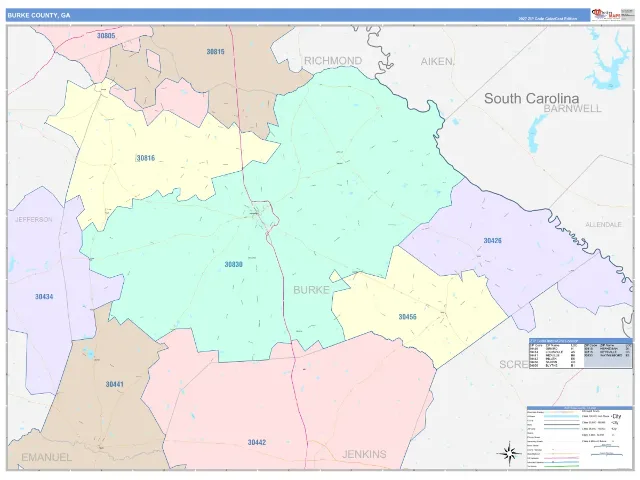 Burke County, GA ZIP Code Wall Map, ColorCast style