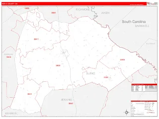 Burke County, GA RedLine style ZIP Code wall map