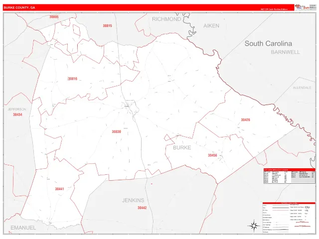 Burke County, GA ZIP Code Wall Map, RedLine style