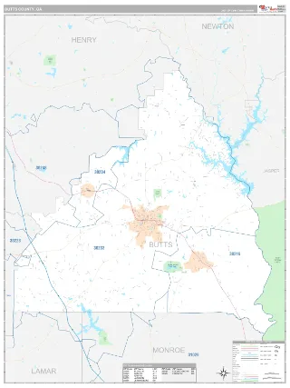 Butts County, GA Classic style ZIP Code wall map