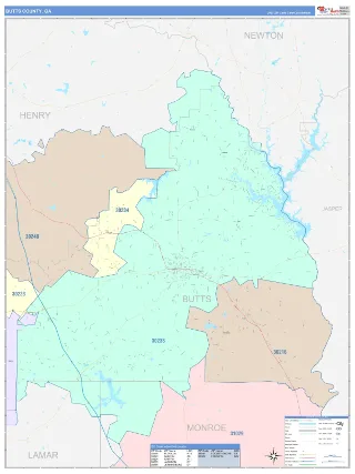 Butts County, GA ColorCast style ZIP Code wall map