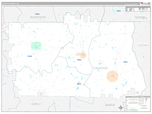 Calhoun County, GA ZIP Code Wall Map, Classic style