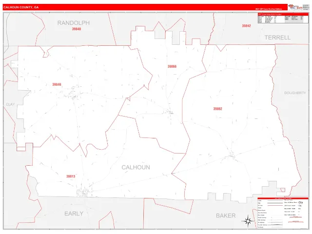 Calhoun County, GA ZIP Code Wall Map, RedLine style