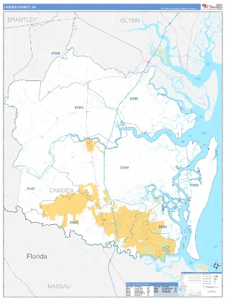 Camden County, GA Business Reference style ZIP Code wall map