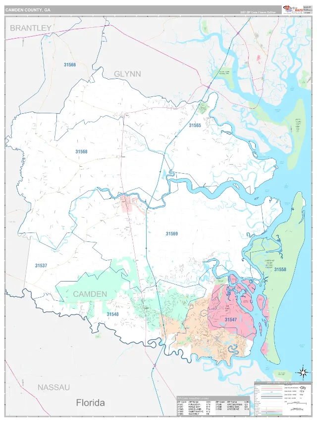 Camden County, GA ZIP Code Wall Map, Classic style