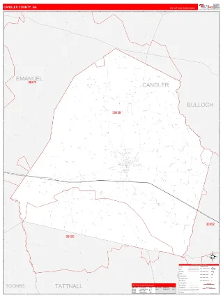 Candler County, GA RedLine style ZIP Code wall map