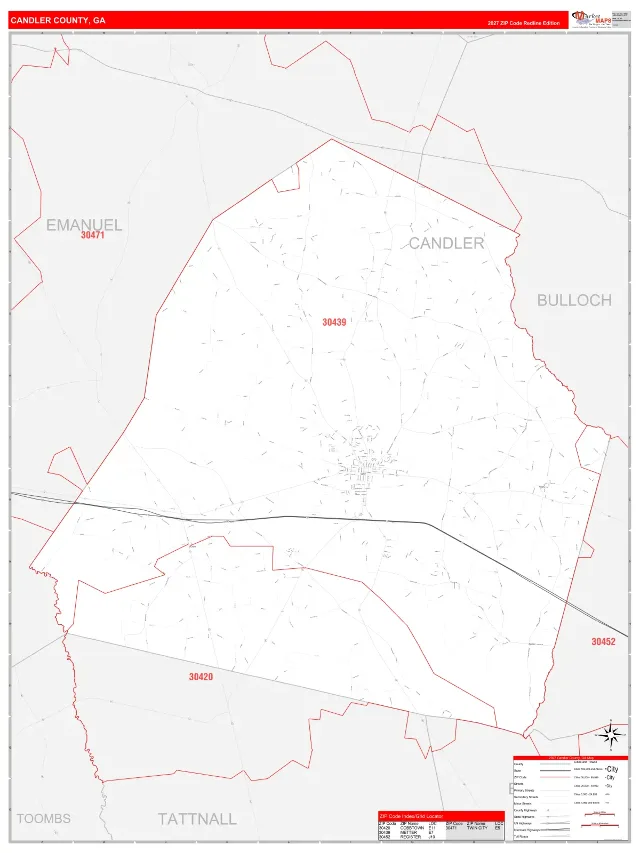 Candler County, GA ZIP Code Wall Map, RedLine style