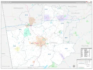 Carroll County, GA Classic style ZIP Code wall map