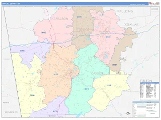 Carroll County, GA ColorCast style ZIP Code wall map
