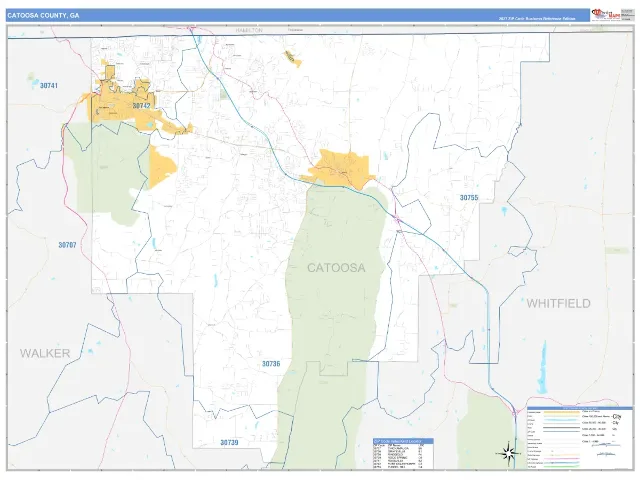 Catoosa County, GA ZIP Code Wall Map, Business Reference style