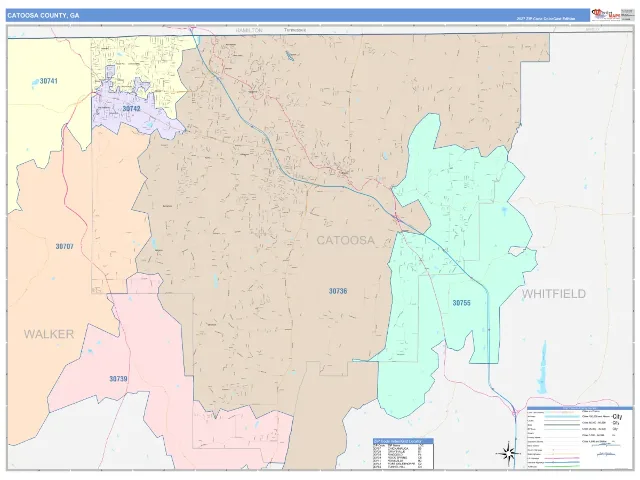 Catoosa County, GA ZIP Code Wall Map, ColorCast style