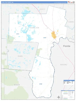 Charlton County, GA Business Reference style ZIP Code wall map