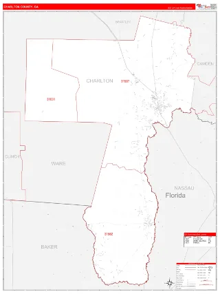 Charlton County, GA RedLine style ZIP Code wall map