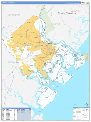 Chatham County, GA Business Reference style ZIP Code wall map
