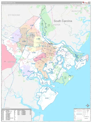 Chatham County, GA Classic style ZIP Code wall map