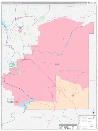 Chattahoochee County, GA Classic style ZIP Code wall map