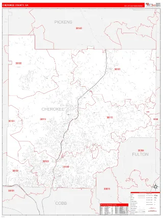 Cherokee County, GA RedLine style ZIP Code wall map