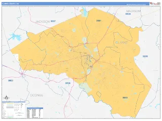 Clarke County, GA Business Reference style ZIP Code wall map