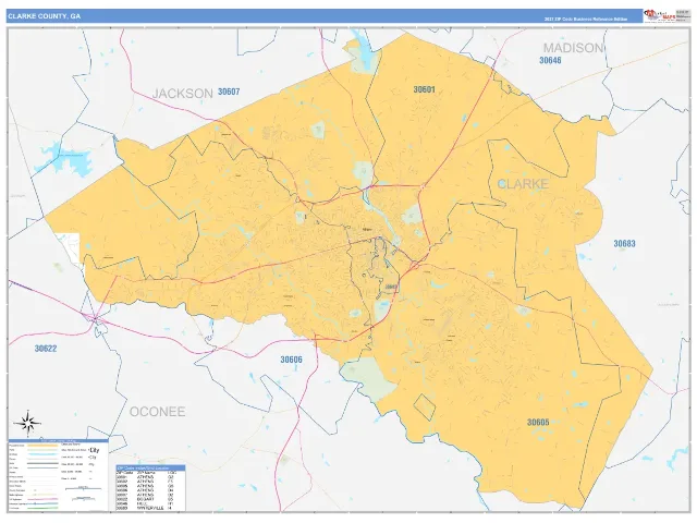 Clarke County, GA ZIP Code Wall Map, Business Reference style