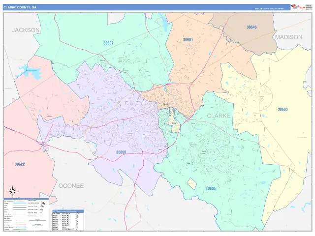 Clarke County, GA ZIP Code Wall Map, ColorCast style