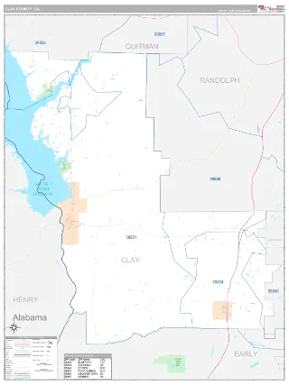 Clay County, GA Classic style ZIP Code wall map