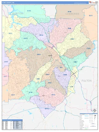 Cobb County, GA ColorCast style ZIP Code wall map