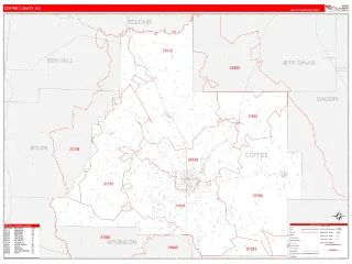 Coffee County, GA RedLine style ZIP Code wall map