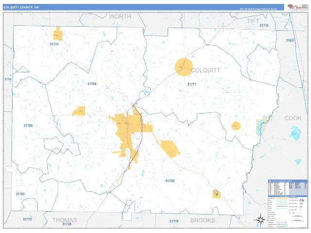 Colquitt County, GA ZIP Code Wall Map, Business Reference style