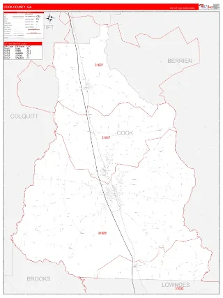 Cook County, GA RedLine style ZIP Code wall map