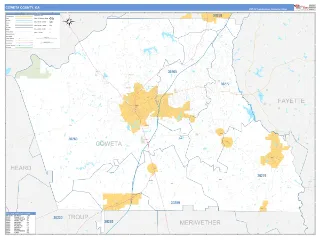 Coweta County, GA Business Reference style ZIP Code wall map