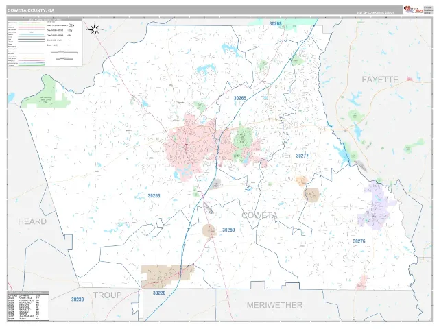 Coweta County, GA ZIP Code Wall Map, Classic style
