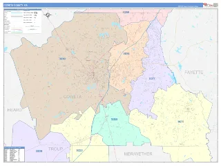 Coweta County, GA ColorCast style ZIP Code wall map