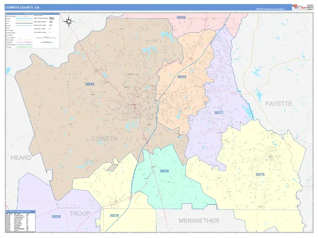Coweta County, GA ZIP Code Wall Map, ColorCast style