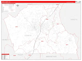 Coweta County, GA RedLine style ZIP Code wall map