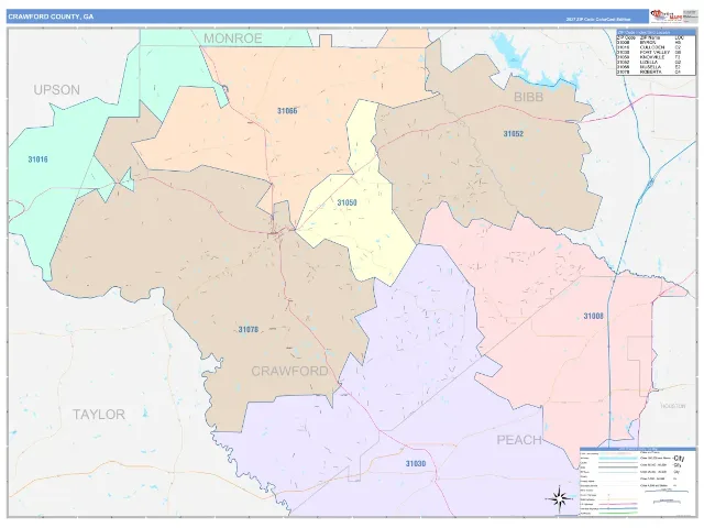 Crawford County, GA ZIP Code Wall Map, ColorCast style