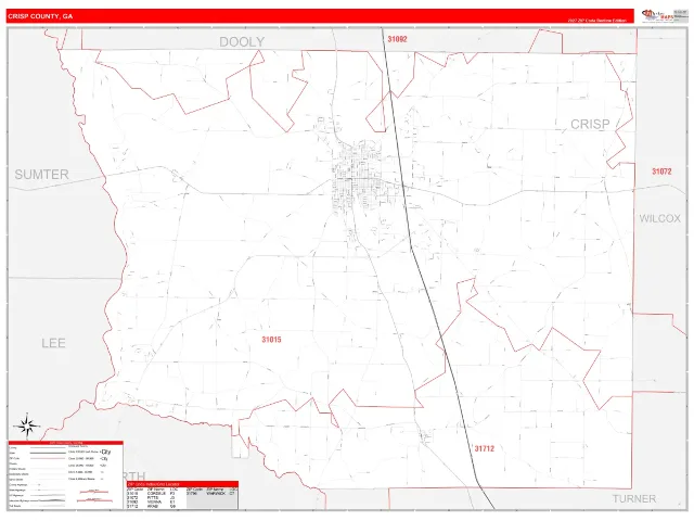 Crisp County, GA ZIP Code Wall Map, RedLine style