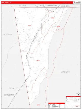 Dade County, GA RedLine style ZIP Code wall map