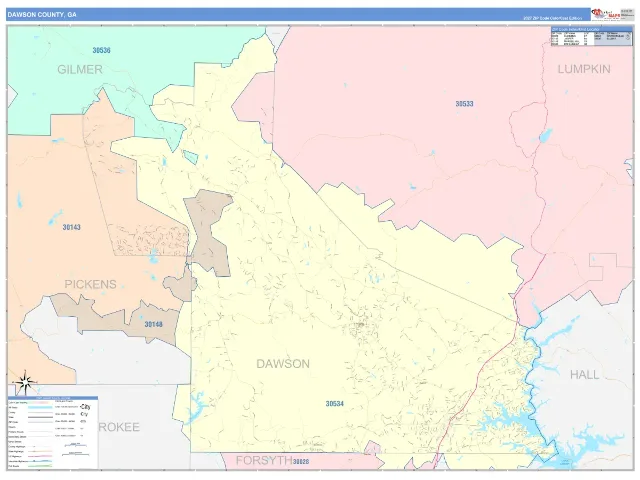 Dawson County, GA ZIP Code Wall Map, ColorCast style