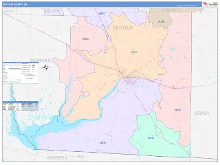 Decatur County, GA ColorCast style ZIP Code wall map