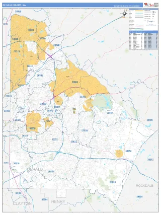 DeKalb County, GA Business Reference style ZIP Code wall map