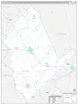 Dodge County, GA Classic style ZIP Code wall map