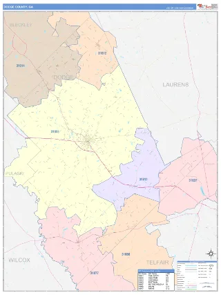 Dodge County, GA ColorCast style ZIP Code wall map