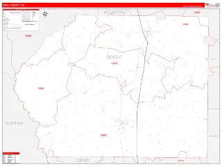 Dooly County, GA RedLine style ZIP Code wall map