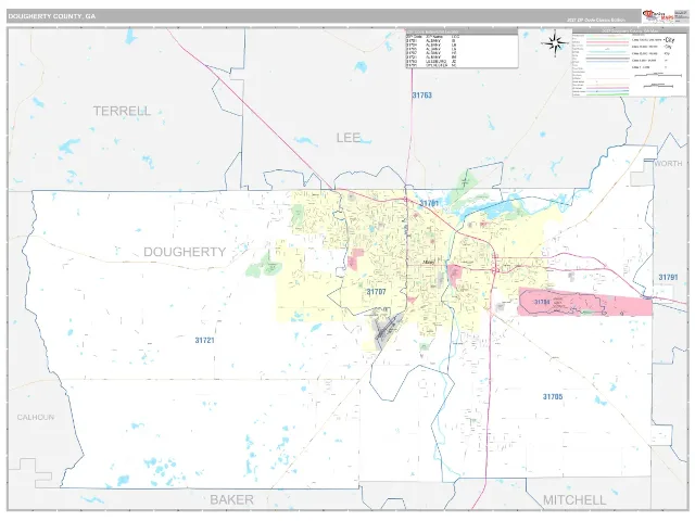 Dougherty County, GA ZIP Code Wall Map, Classic style