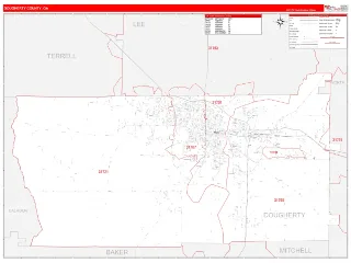 Dougherty County, GA RedLine style ZIP Code wall map