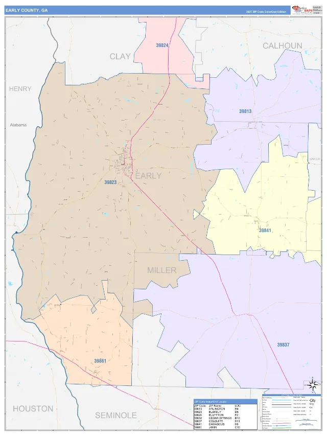 Early County, GA ZIP Code Wall Map, ColorCast style